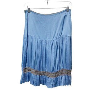 April Cornell Blue Pleated Embellished Skirt Rayon Cotton Blend Women’s Size XS